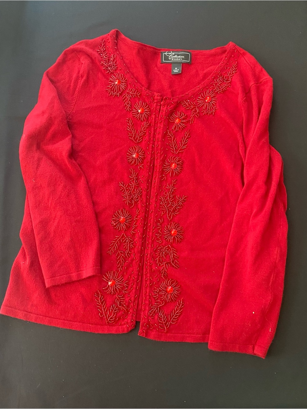 Red Dressbarn beaded cardigan size medium